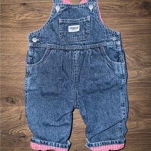 Vintage/Y2K OshKosh B'gosh Classic Blue Overalls with Pink Lining 3-6M